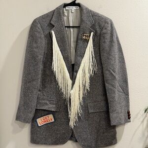 Tricia Fix Exclusive Medium Western Fringe Wool Blend Blazer Jacket Statement